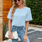 Pleated Flutter Sleeve Round Neck Blouse