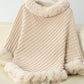 Fuzzy Trim Texture Three-Quarter Sleeve Poncho