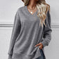 V-Neck Slit Long Sleeve Sweatshirt