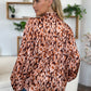 Double Take Full Size Printed Ruffle Trim Balloon Sleeve Shirt