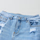 Distressed Raw Hem Jeans with Pockets