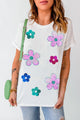 Flower Round Neck Short Sleeve T-Shirt White