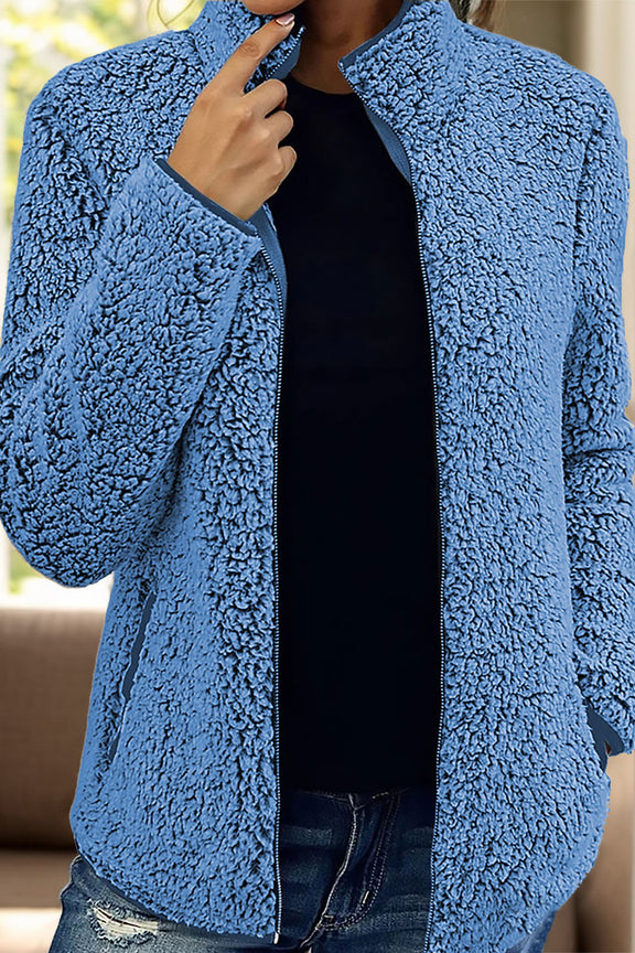 Pocketed Zip Up Turtleneck Jacket Royal Blue