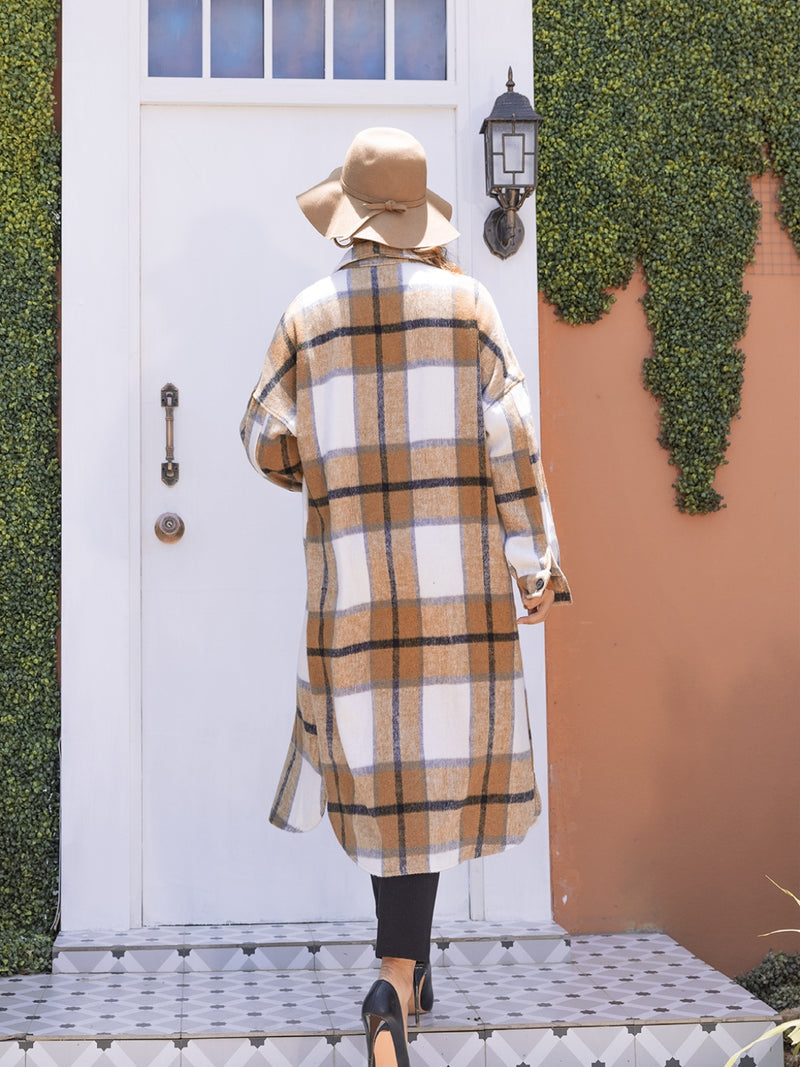 MeiMei Plaid Button Up Dropped Shoulder Coat