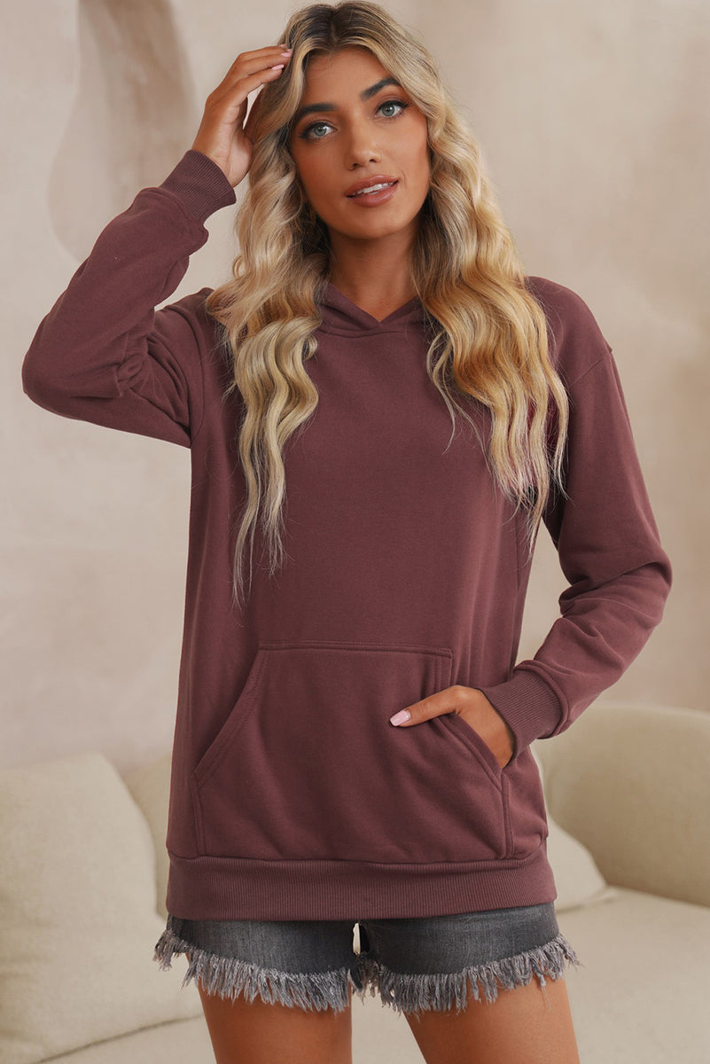 Dropped Shoulder Kangaroo Pocket Hoodie Maroon