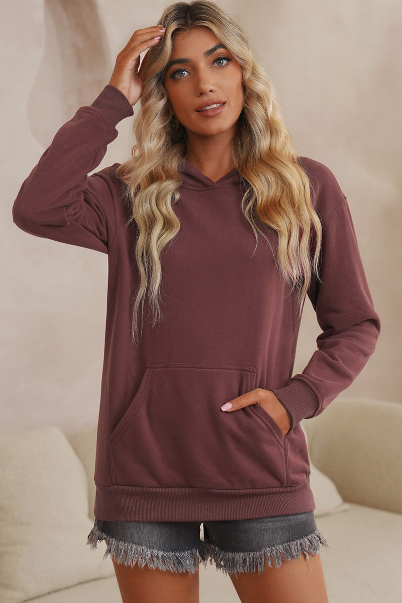 Dropped Shoulder Kangaroo Pocket Hoodie Maroon