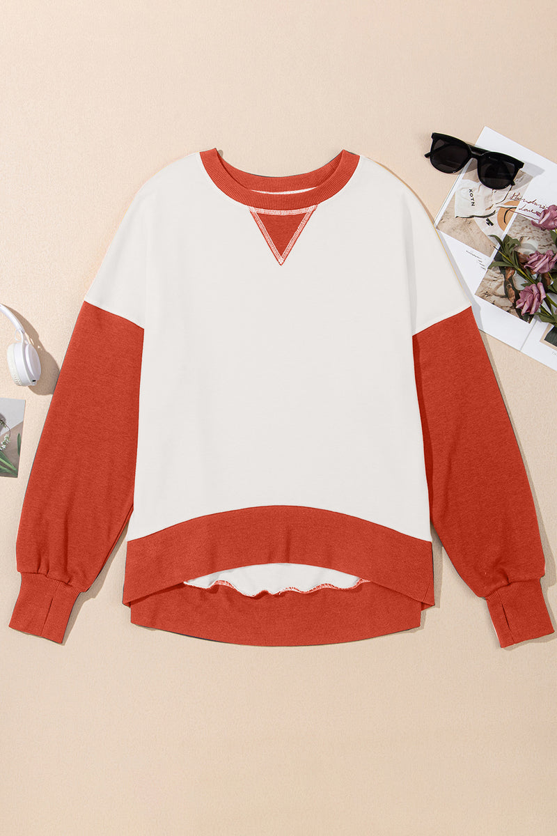 Contrast Round Neck Long Sleeve Sweatshirt White