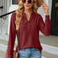 Notched Neck Long Sleeve Buttoned Blouse