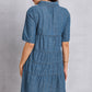 Button Up Collared Neck Tiered Denim Dress