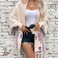 Fringe Geometric Open Front Long Sleeve Cape