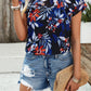 Devine Printed Ruffled Mock Neck Blouse