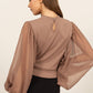 HYFVE Ruched Sheer Long Sleeve Mock Neck Blouse