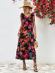 Multicolored V-Neck Backless Midi Dress Black