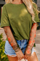 Faux Two Piece Floral Long Sleeve Patchwork Top Matcha Green