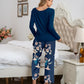 Round Neck Top and Printed Pants Lounge Set