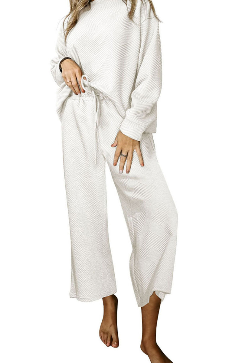 Dropped Shoulder Top and Pants Set White