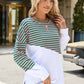 Slit Contrast Striped Long Sleeve Sweatshirt