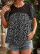 Perfee Lace Detail Floral Round Neck Short Sleeve Blouse Black