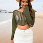 Openwork Boat Neck Long Sleeve Cover-Up