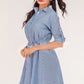 Full Size Striped Quarter-Button Roll-Tab Sleeve Shirt Dress