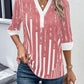 Striped Notched Half Sleeve Blouse