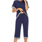 Round Neck Short Sleeve Top and Capris Pants Lounge Set