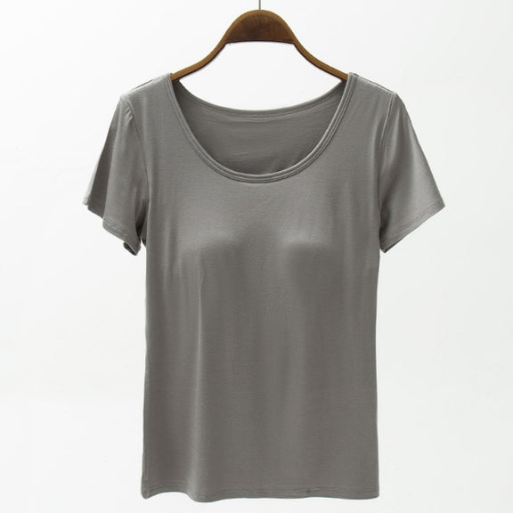 Round Neck Modal T-Shirt with Bra Dark Gray