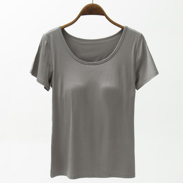 Round Neck Modal T-Shirt with Bra Dark Gray