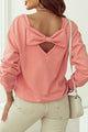 Bow Round Neck Long Sleeve Sweatshirt Coral