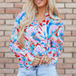 Printed Notched Flounce Sleeve Blouse