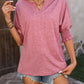 Mandy Heathered Notched Lantern Sleeve Blouse