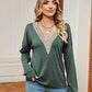 Contrast V-Neck Long Sleeve Blouse