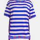 Full Size Contrast Stitching Striped Round Neck T-Shirt