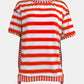 Full Size Contrast Stitching Striped Round Neck T-Shirt