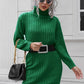 Ribbed Turtle Neck Long Sleeve Mini Sweater Dress