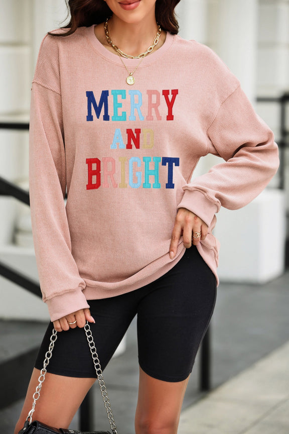 MERRY AND BRIGHT Graphic Sweatshirt Dusty Pink