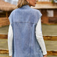 Button Up Collared Neck Sleeveless Denim Jacket