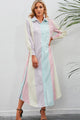 Rainbow Stripe Button-Up Maxi Shirt Dress Stripe