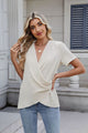 Solid Color Surplice Short Sleeve Blouse Cream
