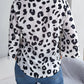 Tied Button Up Leopard V-Neck Blouse