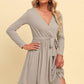 Long Sleeve Tie Waist Ruffle Hem Dress