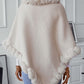 Fuzzy Trim Texture Three-Quarter Sleeve Poncho