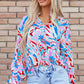 Printed Notched Flounce Sleeve Blouse