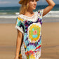 Openwork Printed Round Neck Cover Up