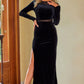 Sheer Mesh Long Sleeve Slit Dress