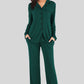 Collared Neck Long Sleeve Loungewear Set with Pockets