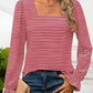 Striped Square Neck Flounce Sleeve Top