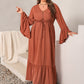 Plus Size V-Neck Flare Sleeve Maxi Dress