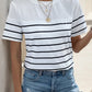 Perfee Decorative Button Striped Short Sleeve T-Shirt