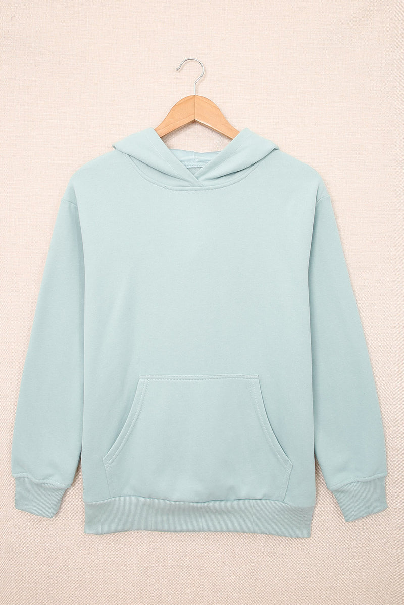 Dropped Shoulder Kangaroo Pocket Hoodie Mint Blue